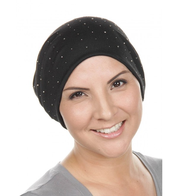 Warm Soft Knit Slouchy Cancer Beanie Cap Dual Layered All Over Rhinestone Chemo Winter Hat - 01- Black - C712MXJTSS3