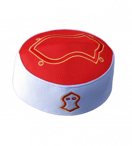 Exclusive Red White Golden Embroidered Sandal Kufi Crown Cap Muslim Hat - C617YHHU07R