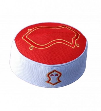 Exclusive Red White Golden Embroidered Sandal Kufi Crown Cap Muslim Hat - C617YHHU07R