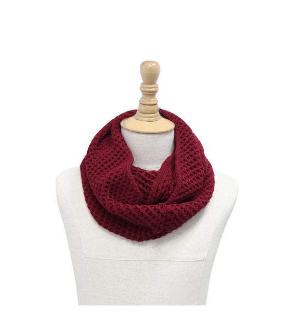 Unisex Hollow Out Knitted Circle Scarf - Dark Red - C311DO519SH