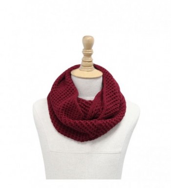 Unisex Hollow Out Knitted Circle Scarf - Dark Red - C311DO519SH