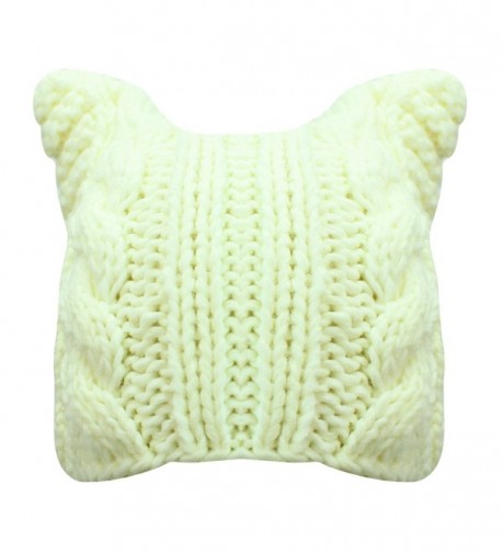 Luxury Divas Thick Cable Knit Beanie Hat With Pussy Cat Ears - Cream - C5187C7MTT5