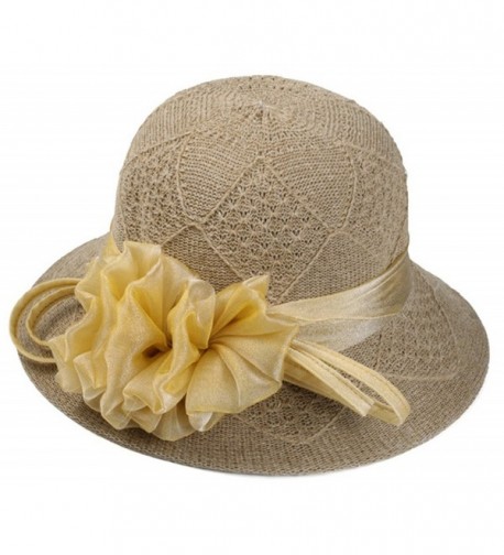 ChezAbbey Summer Cloche Floppy Fascinator Derby Hat Wide Brim Tea Party Church Sun Hat For Women - Coffee - CY18254KYZ8