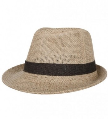 ililily Color Blocking Hatband Loose Linen Fedora Hat Solid Color Basic Trilby - Beige - CS11LE71NBF