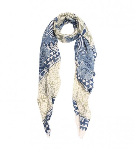 IvyFlair Vintage Floral & Geometric Print Bohemian Fashion Scarf Shawl Wrap - Olive/Blue - C712O3MJ5W8