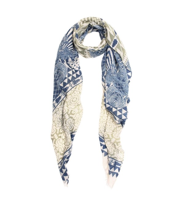 IvyFlair Vintage Floral & Geometric Print Bohemian Fashion Scarf Shawl Wrap - Olive/Blue - C712O3MJ5W8