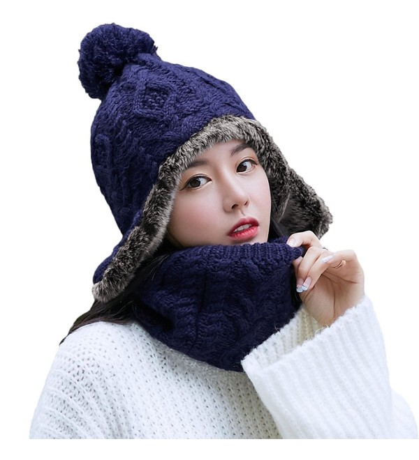 SIGGI Wool Peruvian Earflap Beanie Hat Fleece Lined Winter Snow Ski Hat Ladies - 89216_navy - C4188Q36ETD