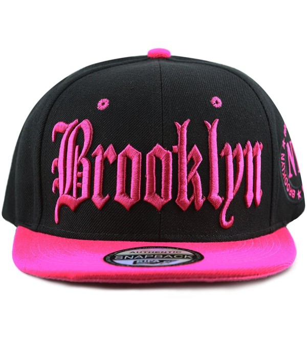 The Hat Depot Premium Quality Old English Brooklyn Flat Visor Snapback Baseball Cap - Black Fuchsia - CM184KTGM9L