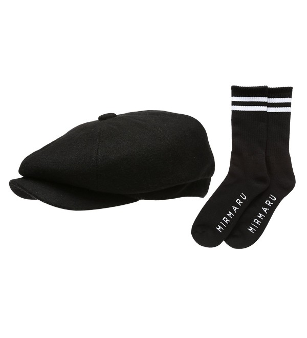 Men's Premium 8 Panel Wool Blend newsboy IVY Hat With Socks. - Black - CZ12IGP281V