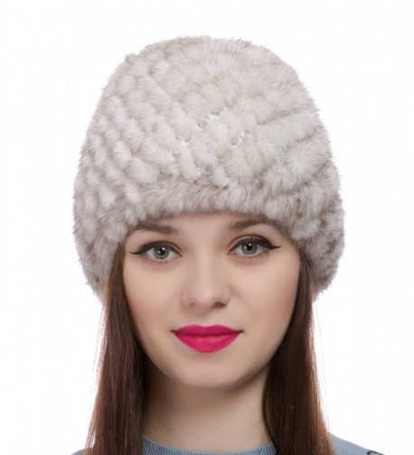 Womens Girls Knitted Real Mink Fur Hat Winter Beanie Warm Cap - Beige - CI12O89O9J5