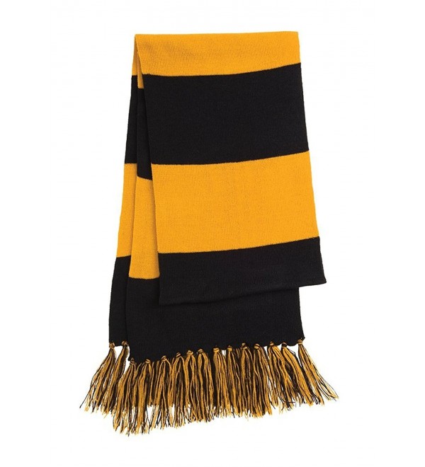 Dri-Wick Knit Stripe Scarf with Fringe - Black/Gold - CI18882IGTE