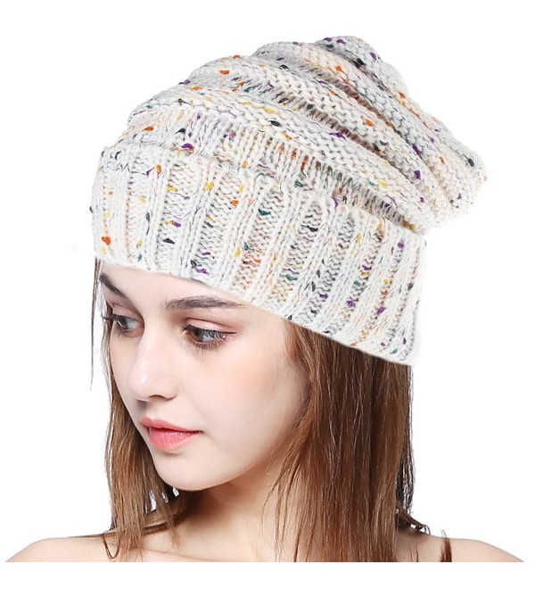 BiBOSS Cable Knit Beanie Winter Hats Unisex Leisure Warm Knit Hat Skull Cap Beanie Hat - Ivory - CE189COW92M