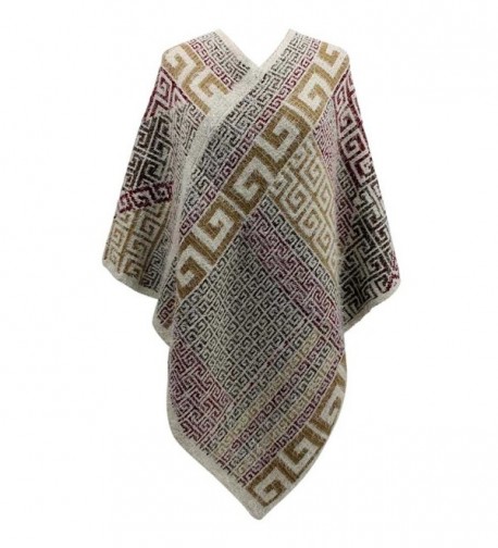 Beige Multicolor Greek Pattern Thick Knit Poncho - CZ126OPIP8Z