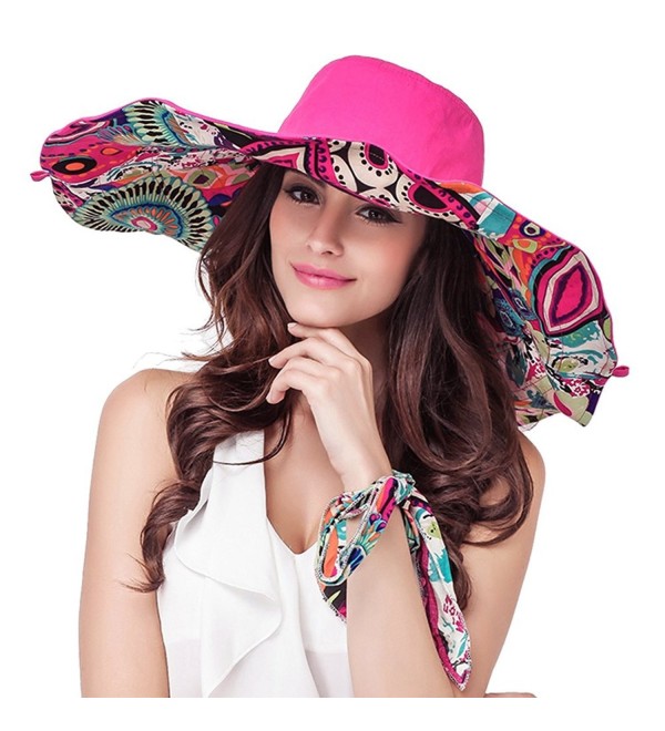 YoungLove Reversible Wide Large Brim Summer Hat Packable Floppy Sun Hat UPF50+ - 7934_rose - C01805QNLN7