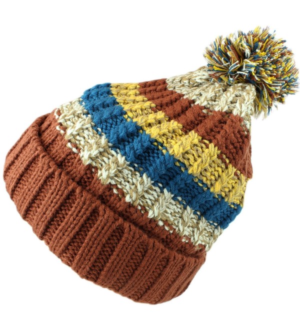bogo Brands Fleece Lined Knit Pom Pom Beanie Hat Skull Cap 38350-2 by - Brown - CG188DQ99ZI