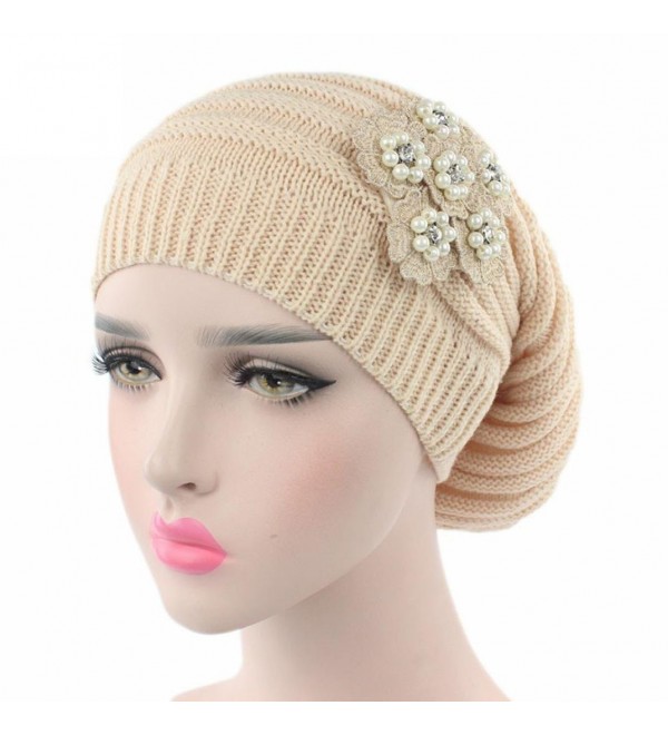 Elaco Women Ladies Knitting Cancer Hat Beanie Turban Head Wrap Cap Pile Cap - Beige - CP186IHX575