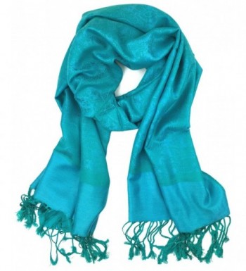 Plum Feathers Tapestry Ethnic Paisley Pattern Pashmina Scarf - Aqua-green Paisley - CU180ZCLTIY