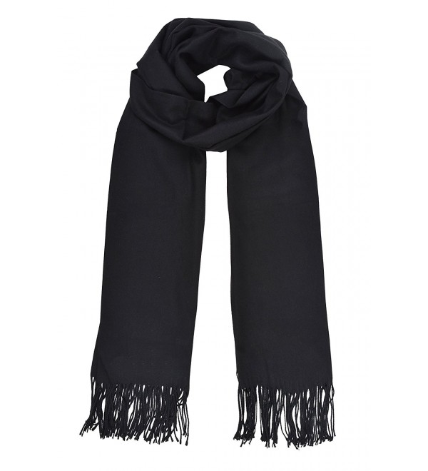 Women's Cashmere Like Fringe Blanket Shawl Scarf - Black - CT1202BFMUV