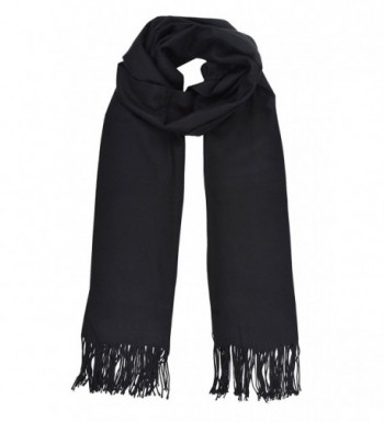 Women's Cashmere Like Fringe Blanket Shawl Scarf - Black - CT1202BFMUV