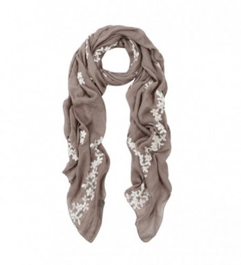 Premium Elegant Lace Cherry Blossom Floral Embroidered Scarf Wrap - Diff Colors - Taupe - CD127J8A1BT