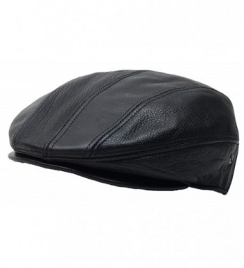 Black Genuine Leather Gatsby Flat Cap Ivy Newsboy Driver Hat Cabbie - CD12JSDOEDP