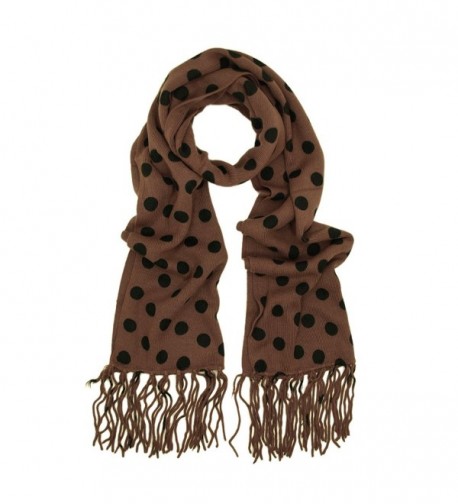 Classic Soft Knit Polka Dots Tassels Ends Long Scarf - Different Colors Available - Brown - CQ115RGCXOF