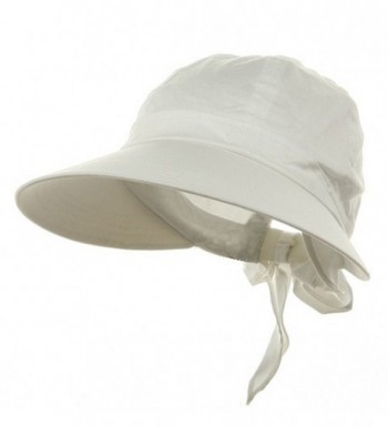 Ladies White Wide Brim Cotton Garden Beach Hat w/ Tie Back - C311RBPZ10N