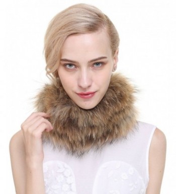Vogueearth Women'Real Fox Fur Winter Headband Neck Warmer Scarf - Raccoon Nature Brown - CE12JKTCKM9