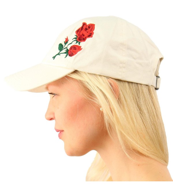 Cotton Rose Floral Embroidery Low Profile Baseball Sun Visor Cap Dad Hat - White - CY17YX6D66X