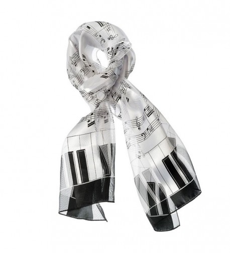 Music Note Scarf with Piano Key Edge in White - CW17YSURZ8G