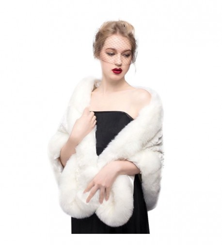 Women's Faux Fur Shawl Wrap Cape for Bridal Wedding Party Ivory - CH11S22I697