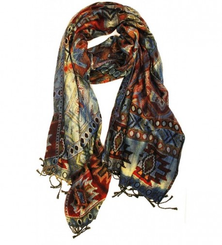 Quagga Women's Denim Overdye Scarf - Brown- Cream- Orange- Blue- Navy - CR12HX6XWUZ