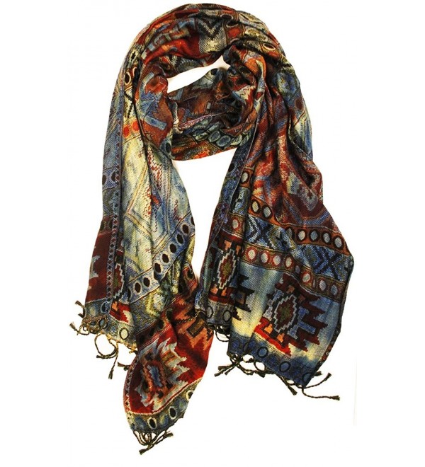 Quagga Women's Denim Overdye Scarf - Brown- Cream- Orange- Blue- Navy - CR12HX6XWUZ