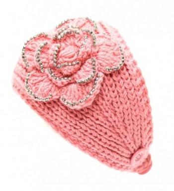 The Hat Depot 700hb-47a Hand Knit Crocheted Headband with Stone Flower Decoration-9colors - Pink - CJ129JJOHNZ