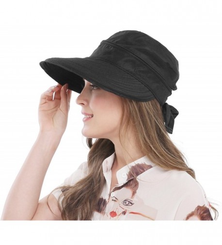 Bellady Wide Large Brim Sun Hat Summer UV Protection Thin Hat 2 In 1 Beach Sun Hat - Black - CP12NZ2ZTH3