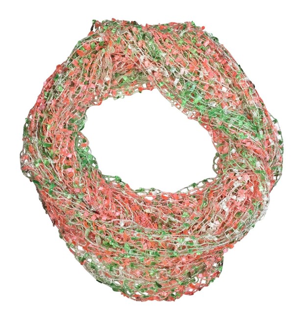 Fun Lightweight Multi Color Infinity Tube Circle Scarf - Lime Green Neon Pink & White - CZ183GQ0DE2