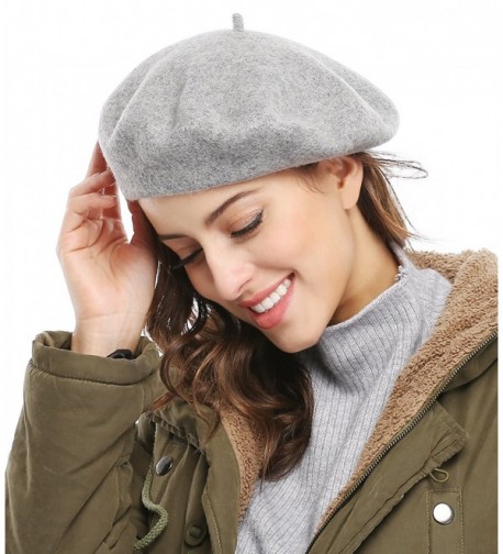 Bellady Women Solid Color French Wool Beret - Light Grey - CK11SWYX6SL