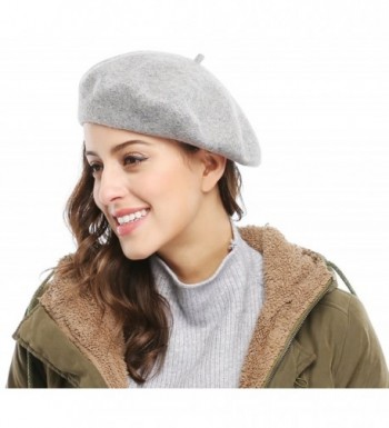 Women Solid Color French Wool Beret Light Grey CK11SWYX6SL