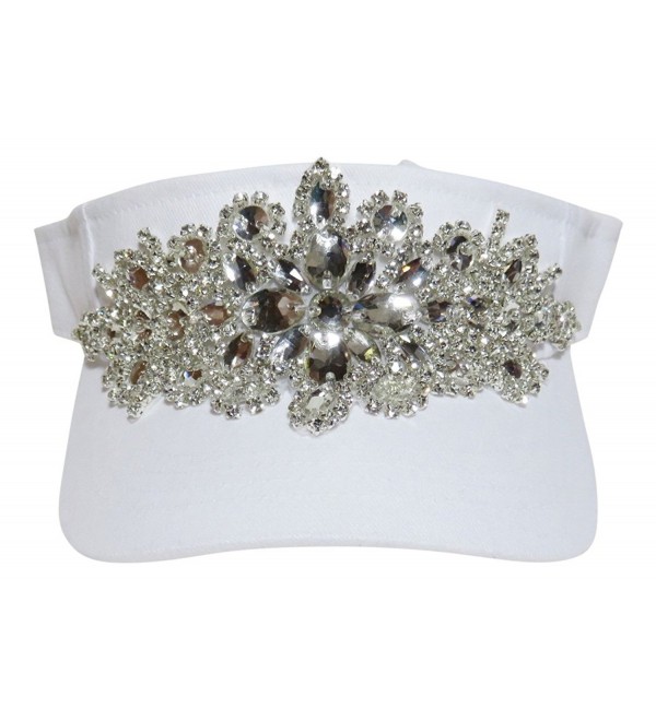 Large Rhinestone/Acrylic Stone Design Sun Visor Hat Cap - White - CK12FUWH91H