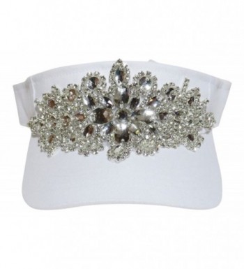 Large Rhinestone/Acrylic Stone Design Sun Visor Hat Cap - White - CK12FUWH91H