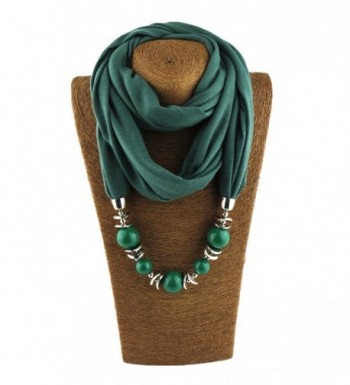 Classic Style Chiffon Necklace Sash Scarf with Jewelry Pendant - Dark Green 8 - C318349YIZ2