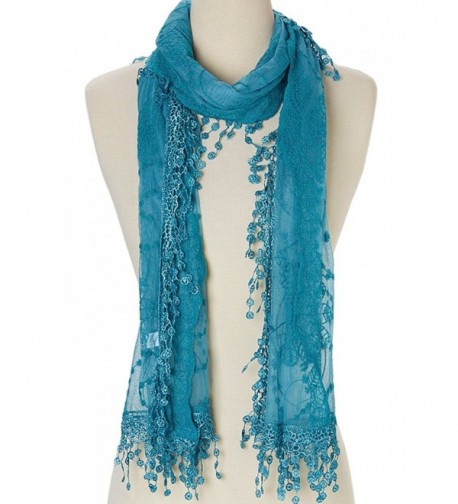 Cindy and Wendy Lightweight Soft Leaf Lace Fringes Scarf shawl for Women - Blue - C3186K543I0