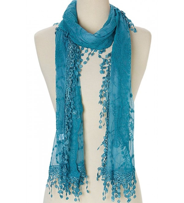 Cindy and Wendy Lightweight Soft Leaf Lace Fringes Scarf shawl for Women - Blue - C3186K543I0