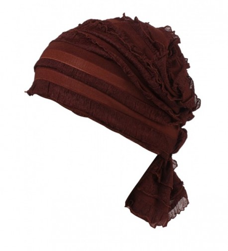 Luccy K Women's Ruffle Chemo Hat Beanie Scarf- Chemo Beanies - Coffee - CT1832YMSOZ