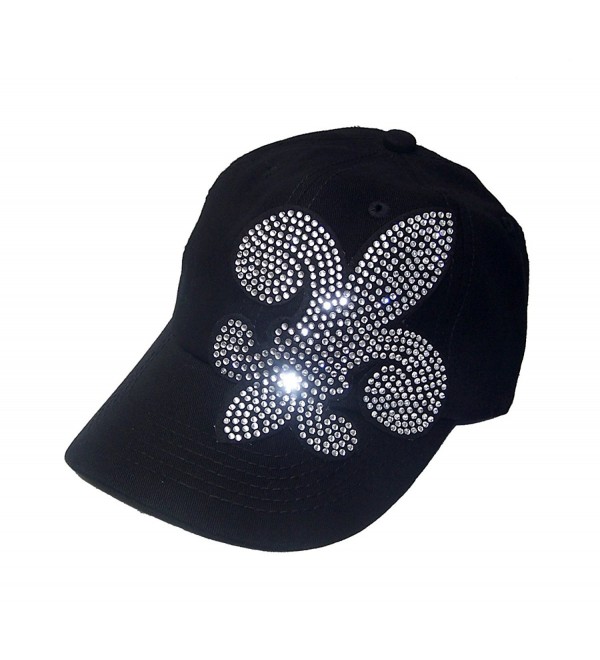 Large Rhinestone Fleur De Lis Black Baseball Hat Visor Sp - CI118CW0UIH