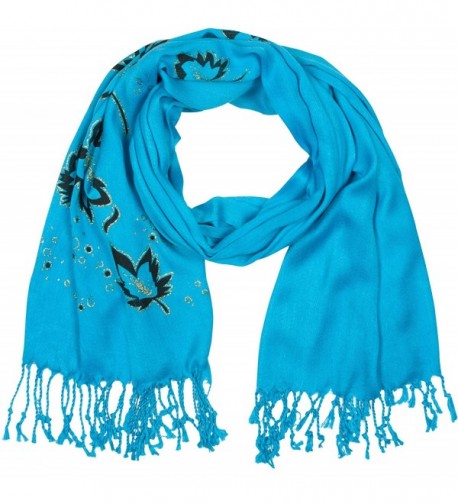 Sakkas Metallic Leaves Pashmina Scarf / Stole / Wrap / Shawl - Turquoise - CR11FX86UTB