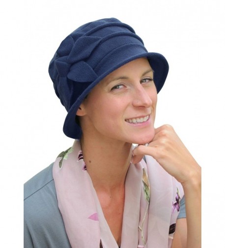 Hats- Scarves and More Fleece Flower Cloche Hat For Chemo & Cancer Patients - Navy - CX1236NWWDH