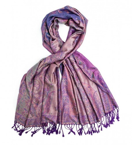 Amrita Scarf- Pashmina Indian Paisley Traditional Jacquard Shawl - Purple - C9188UNOYAY