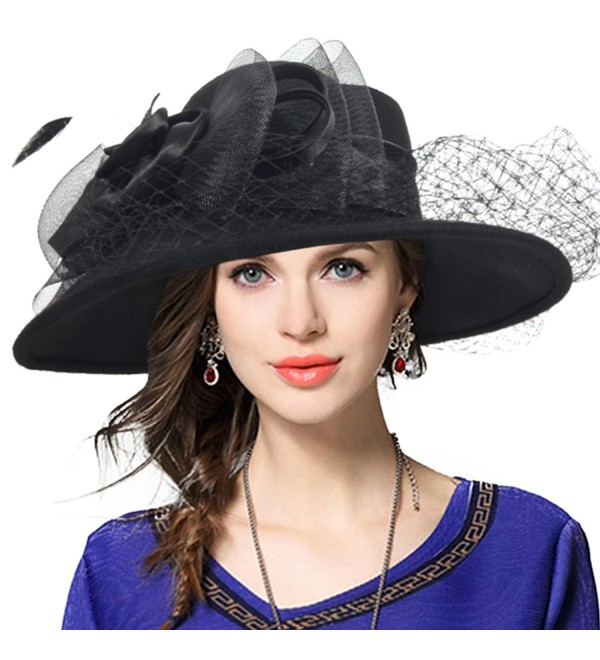 VECRY Women's Fascinator Wool Felt Hat Cocktail Party Wedding Fedora Hats - B-black - C1186HKWH2U