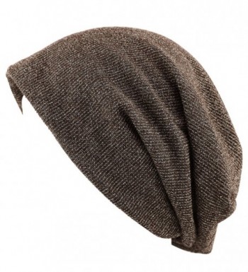 THE HAT DEPOT Unisex Heather Tweed/Solid Fleece Lined Slouchy Long Beanie Warm Hat - Brown - CH12LWW3X2D